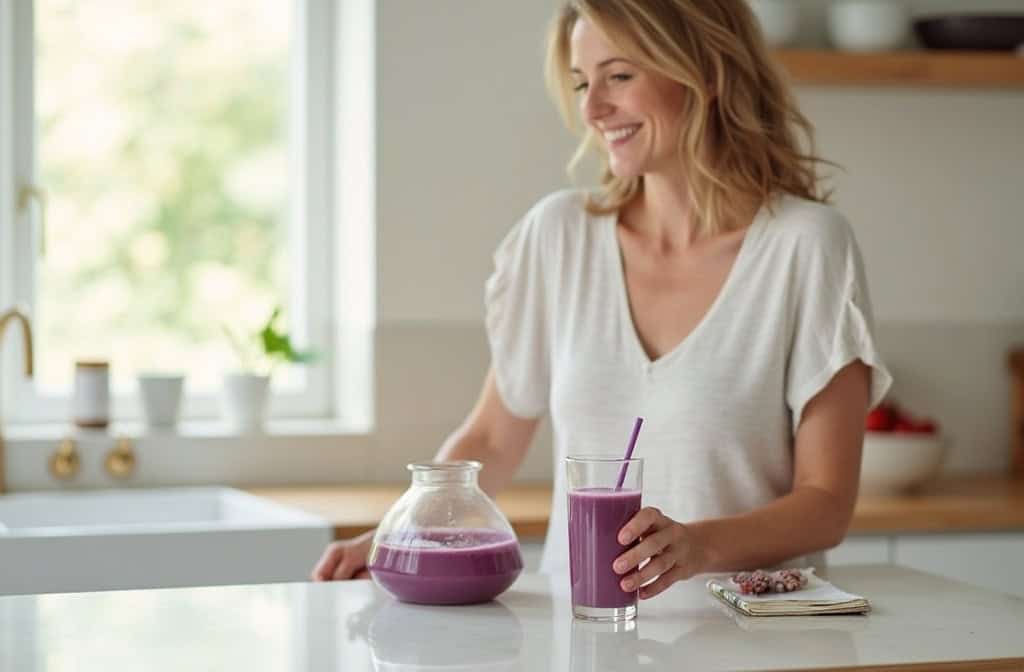 Ikaria Belly Juice drink shown as part of a daily wellness routine for women over 40